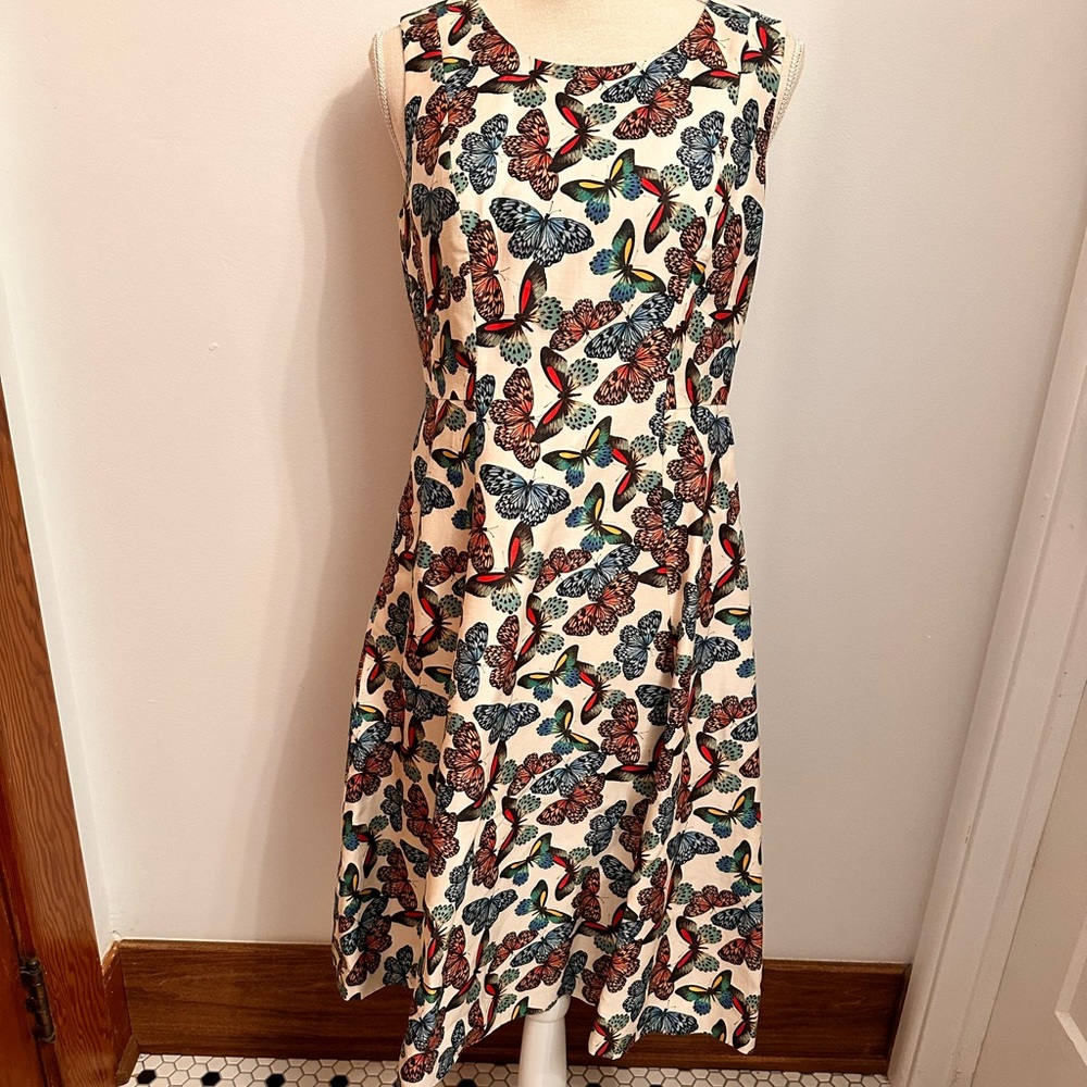 Talbots RSVP Butterfly Dress, Cotton multi-color print, SZ 4, sleeveless A-line